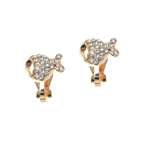 Diamante Fish Clip On Earrings