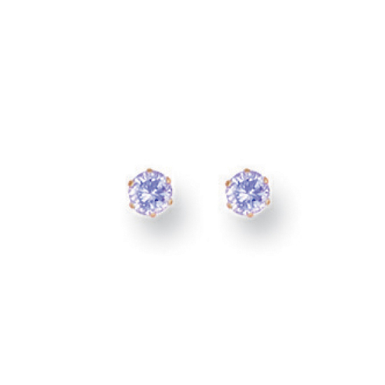 9ct Yellow Gold 3mm Claw Set Lavander CZ Stud Earrings