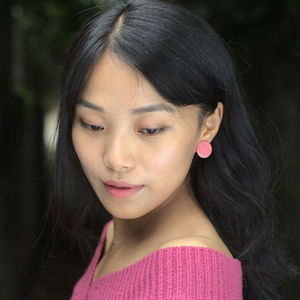 Pink Discs Tagua Clip-on Earrings, 20mm - . pink_tagua_discs_clip_on_earrings_model_A-109289