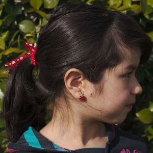 Red crystal cherries and diamante bow clip on... - . Red-Cherries-Clip-on-Earrings-ModelB-109069