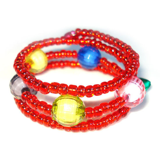 Red beads children bracelet with multicolour spheres