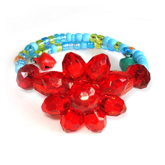 Red flower with green and blue beads children bracelet