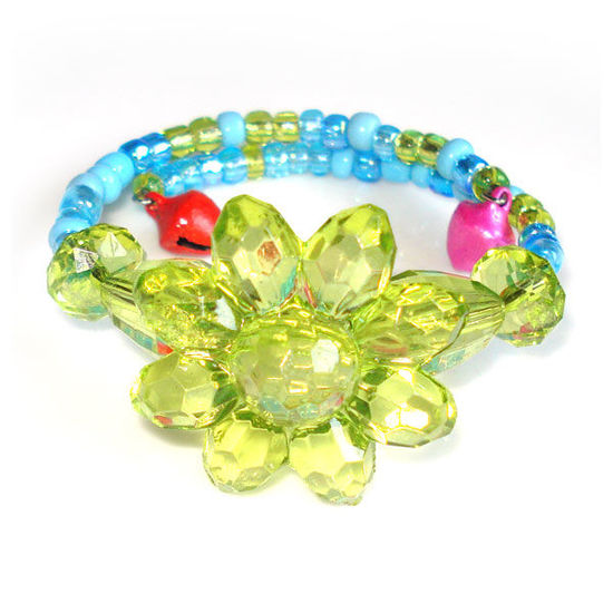 Green flower with green and blue beads children bracelet