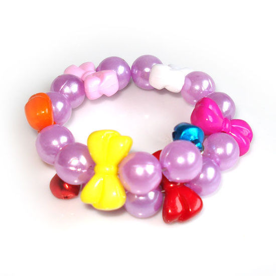 Purple round bead with multi-coloured bow children bracelet