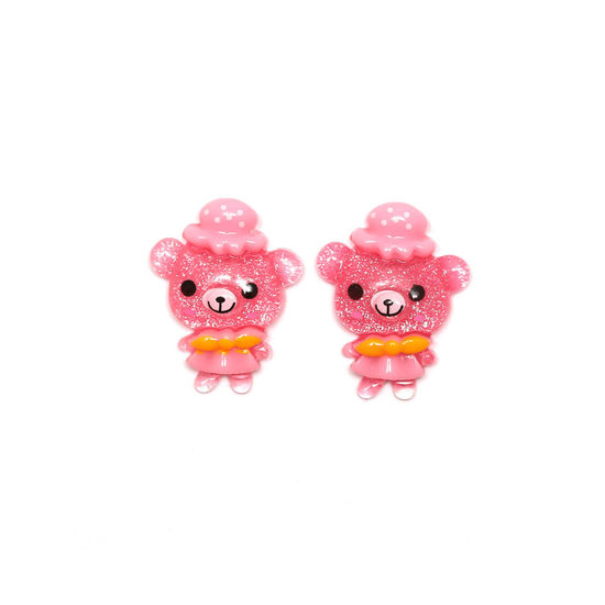 Pink bear in pink dress and yellow bow clip-on 