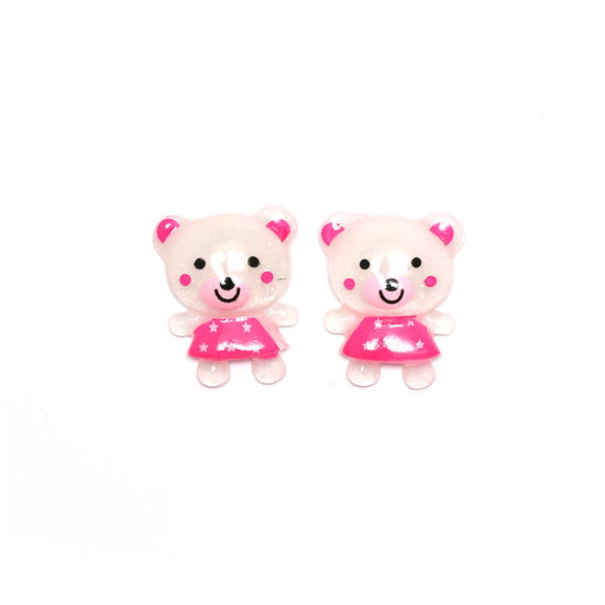 White bear in pink dress clip-on earrings