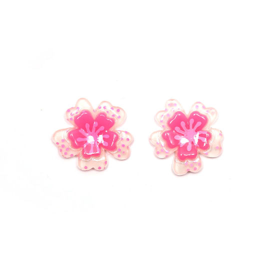 Pink and white spotty flower clip-on earrings