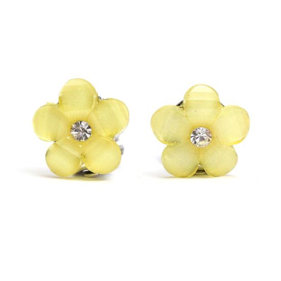 Yellow flower with rhinestone clip-on earrings