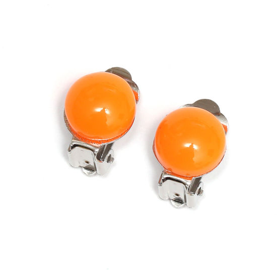 Orange Round Button Clip-on Earrings