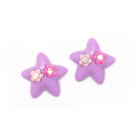 Purple star with flowers and rhinestones clip-on earrings