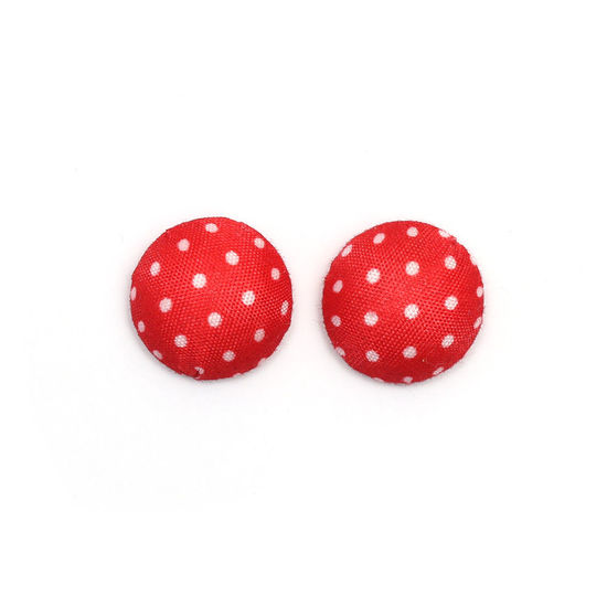 Handmade red polka dot fabric covered button clip-on earrings