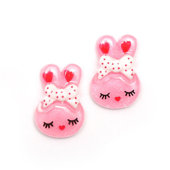 Pink bunny rabbit with white and red polka dot bow clip-on earrings