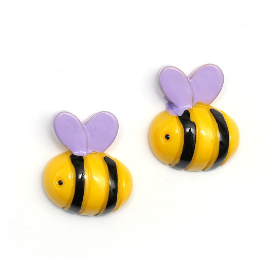 Yellow stripy bee with purple wings clip-on earrings