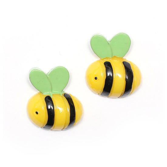 Yellow stripy bee with green wings clip-on earrings