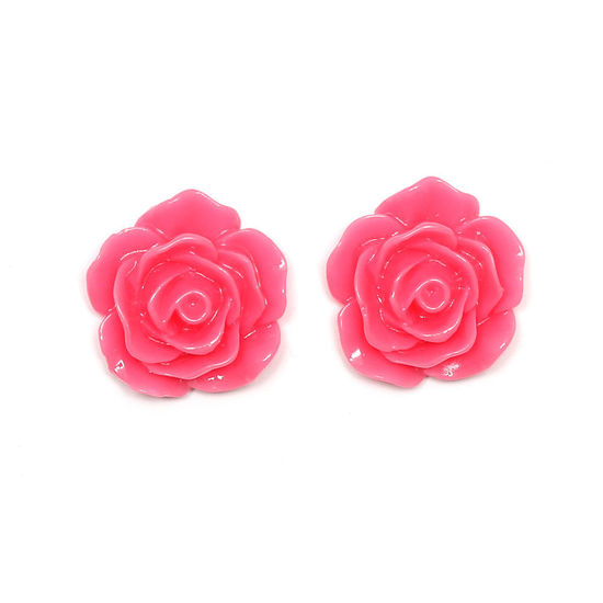 Hot pink rose flower clip-on earrings