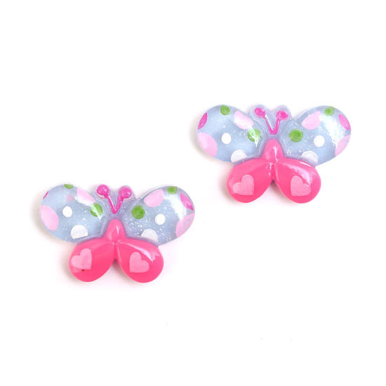 Blue and pink spotty butterfly clip-on earrings