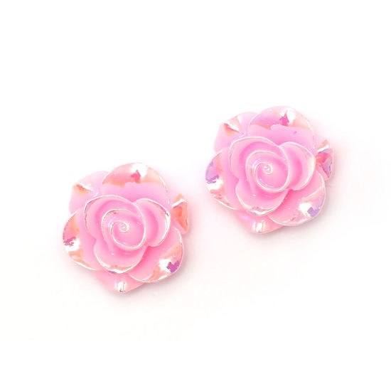 Pink glossy AB colour plated rose flower clip-on earrings