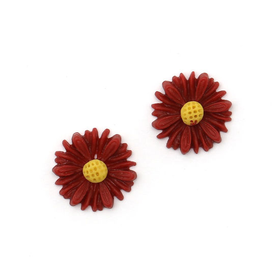 Brown daisy flower clip-on earrings