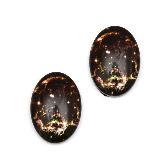 Black galaxy theme printed glass oval shape clip-on earrings