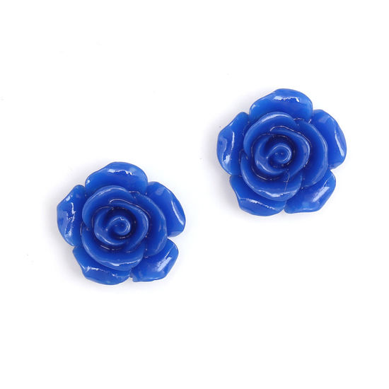 Blue rose flower clip-on earrings