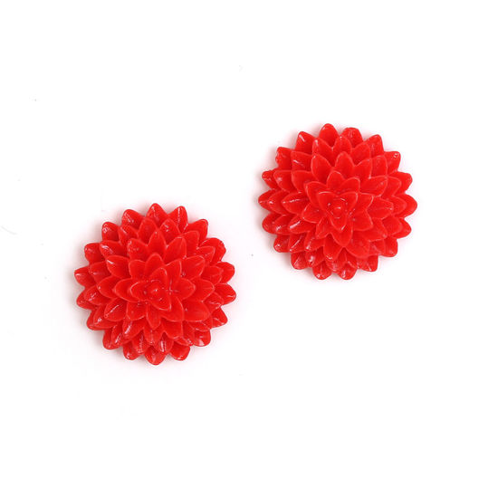 Red dahlia flower clip-on earrings