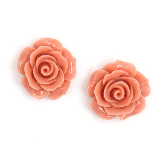 Dark salmon rose flower clip-on earrings