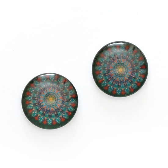 Geometric flower printed glass round clip-on earrings