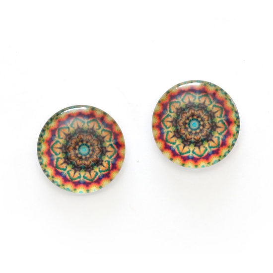Colourful geometric flower printed glass round clip-on earrings
