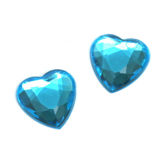 Deep sky blue faceted acrylic rhinestone heart clip on earrings