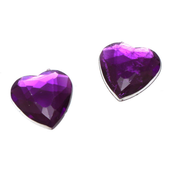 Dark violet faceted acrylic rhinestone heart clip on earrings