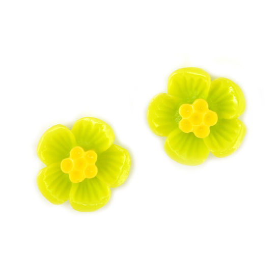 Green plum blossom flower clip on earrings