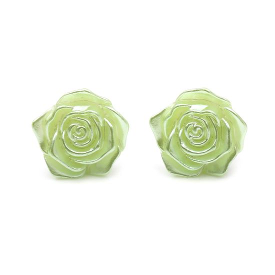 Green Yellow Rose Flower Clip On Earrings