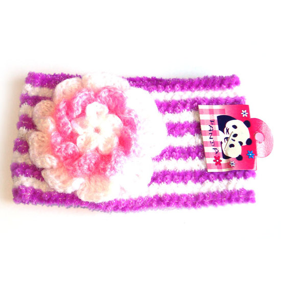Purple and white stripe hairband with pink and white flower