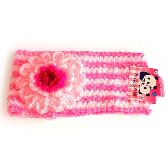Pink stripe hairband with pink and dark pink flower