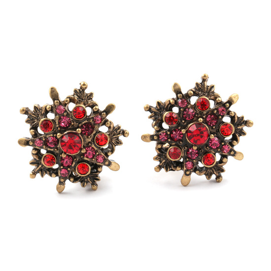 Vintage star with red rhinestone crystal clip on earrings with gift box
