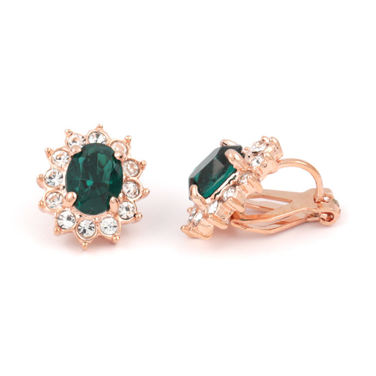 Simulated emerald CZ gold plated clip on earrings with gift box
