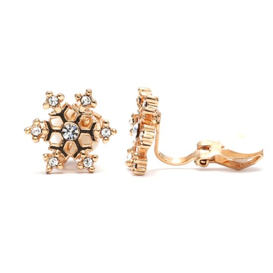 Gold-tone Snowflake With Crystals Clip-on Earrings