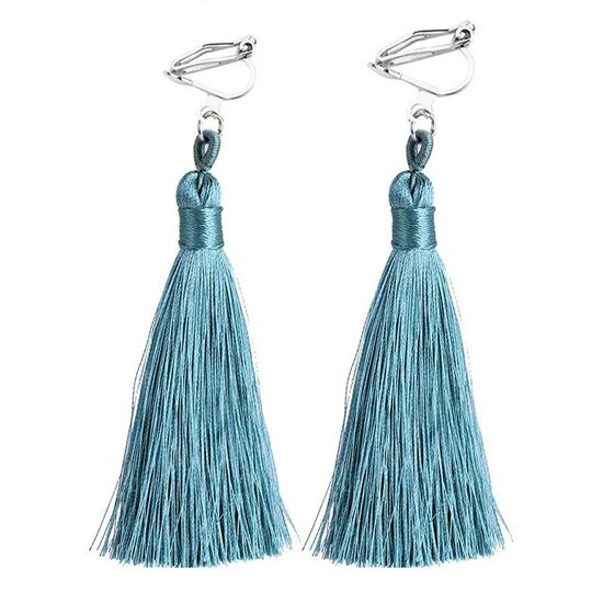 Autumn Green Tassel Drop Clip On Earrings