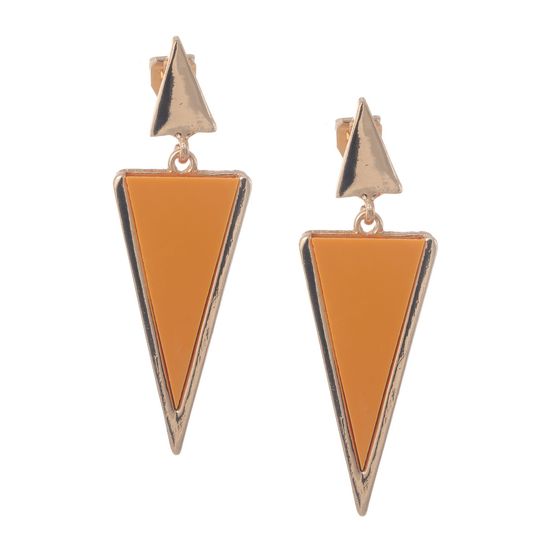 Yellow Orange Triangle Gold Tone Drop Clip On Earrings