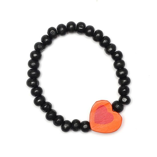 Black Wooden Beads with Heart Stretchy  Bracelets for Kids