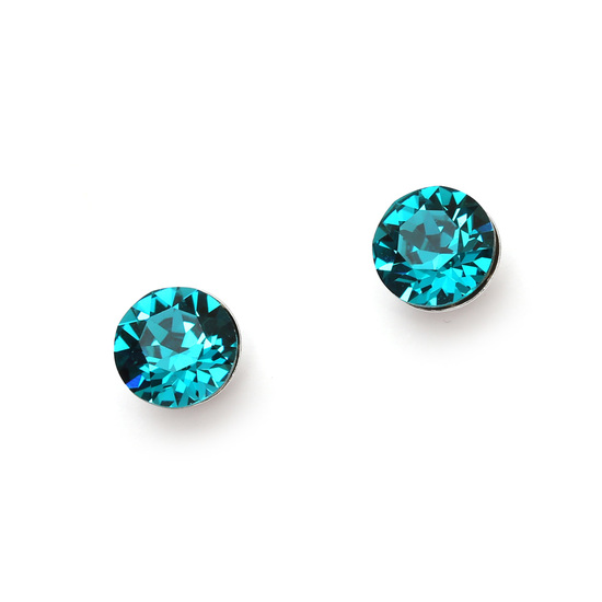 Blue zircon Austrian crystal stud earrings with Sterling Silver posts and backs