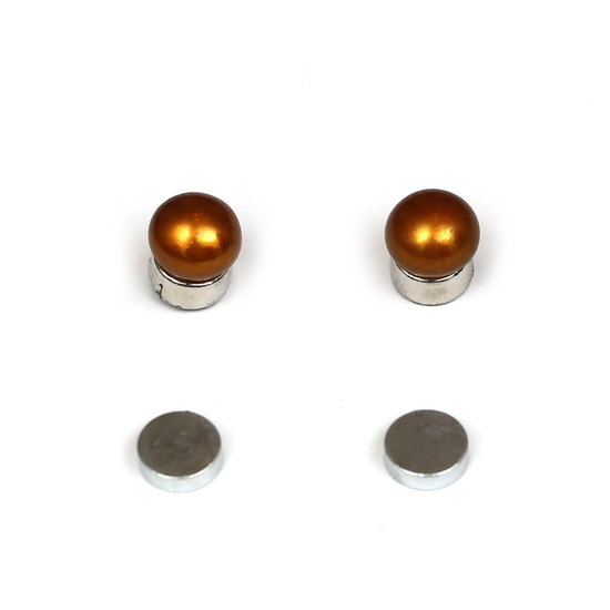 7 - 7.5 mm Golden Brown AA Grade Freshwater Pearl Button Magnetic Earrings for Non-pierced Ears