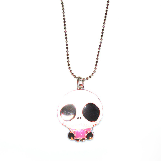 White and pink skeleton pendant necklace