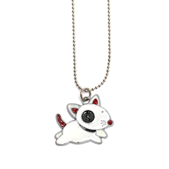 White and red puppy pendant necklace