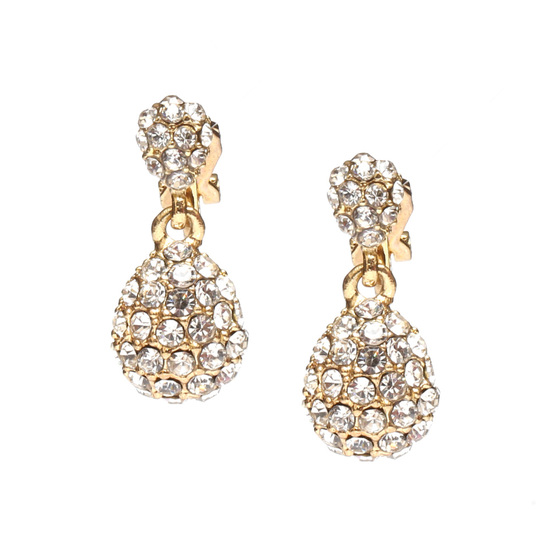 Gold-tone diamante teardrop drop clip on earrings