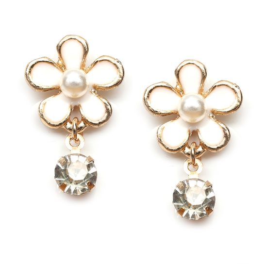 Flower with Faux Pearl and Crystal Clip-on Earrings