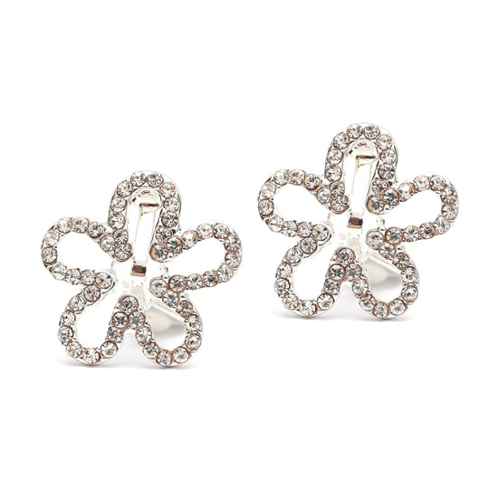 Silver-tone diamante crystal flower clip on earrings