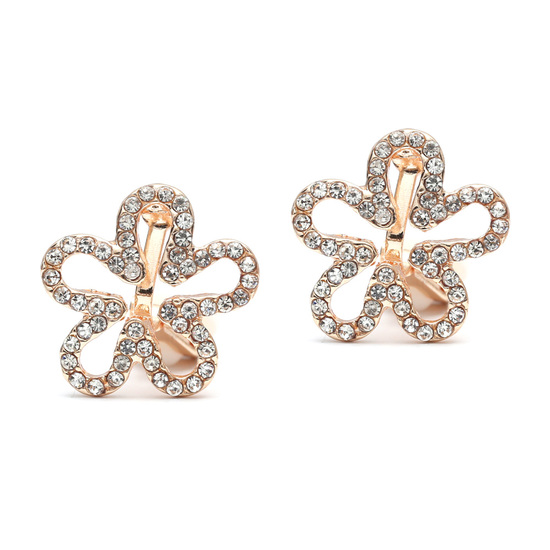 Gold-tone diamante crystal flower clip on earrings