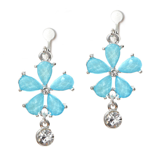 Blue faceted flower with crystal drop earrings