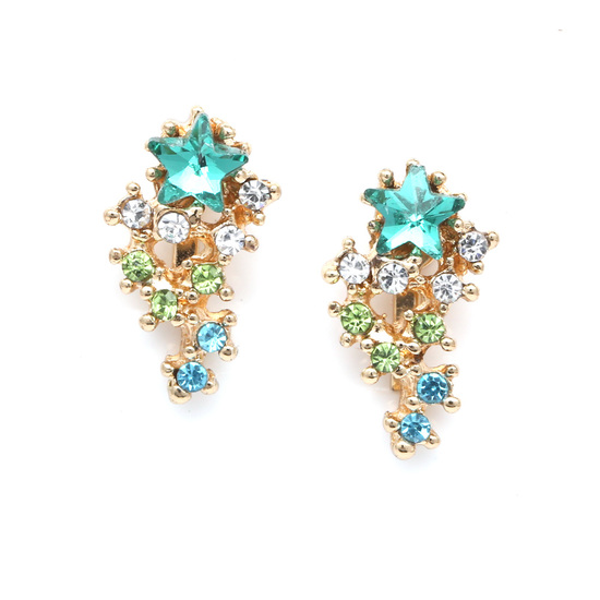 Turquoise star with cascading crystal clip on earrings